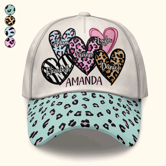 Mommy Mama Grandma Heart Leopard Pattern - Personalized Classic Cap TCCCHN41