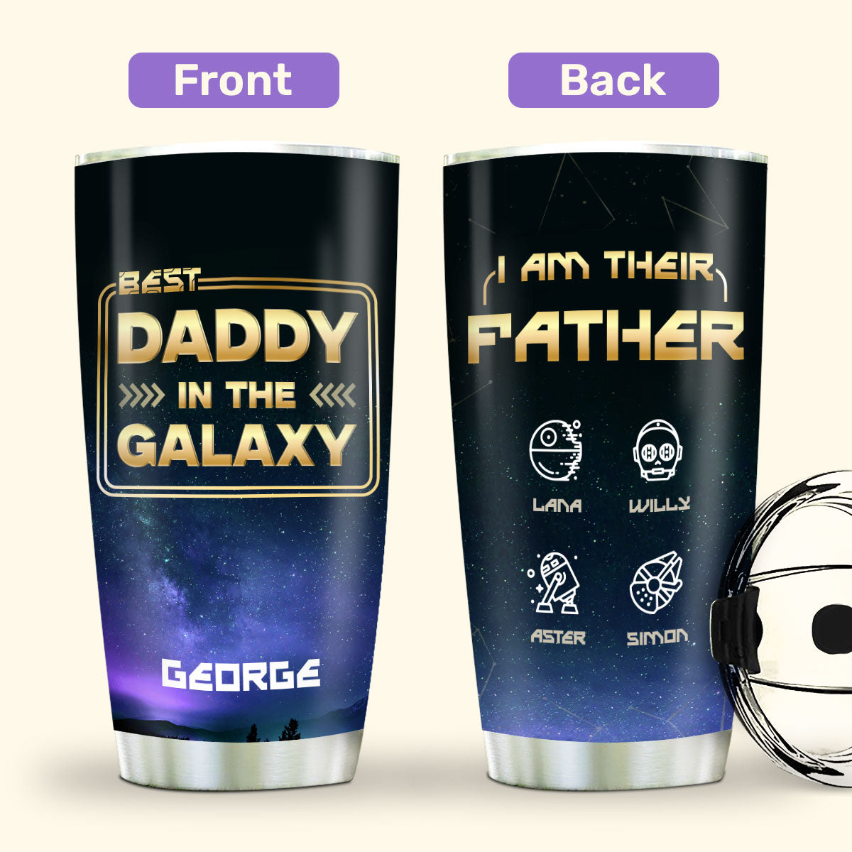 Best Dad In The Galaxy 20oz, 30oz, 40oz Personalized Tumbler TCSSTHA03