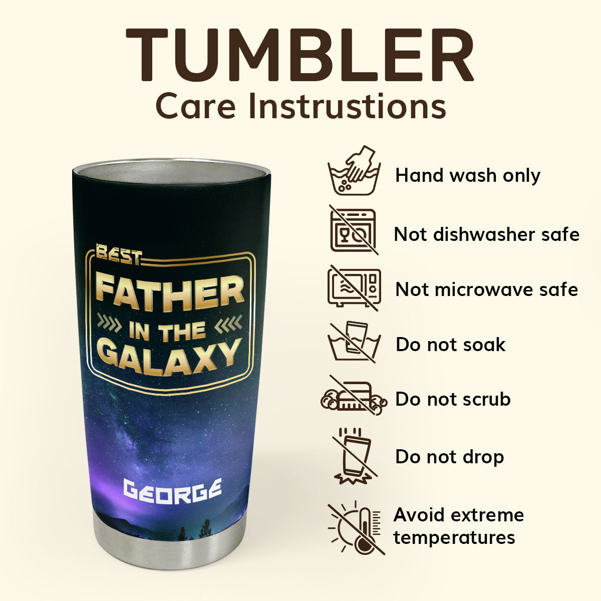 Best Dad In The Galaxy 20oz, 30oz, 40oz Personalized Tumbler TCSSTHA03