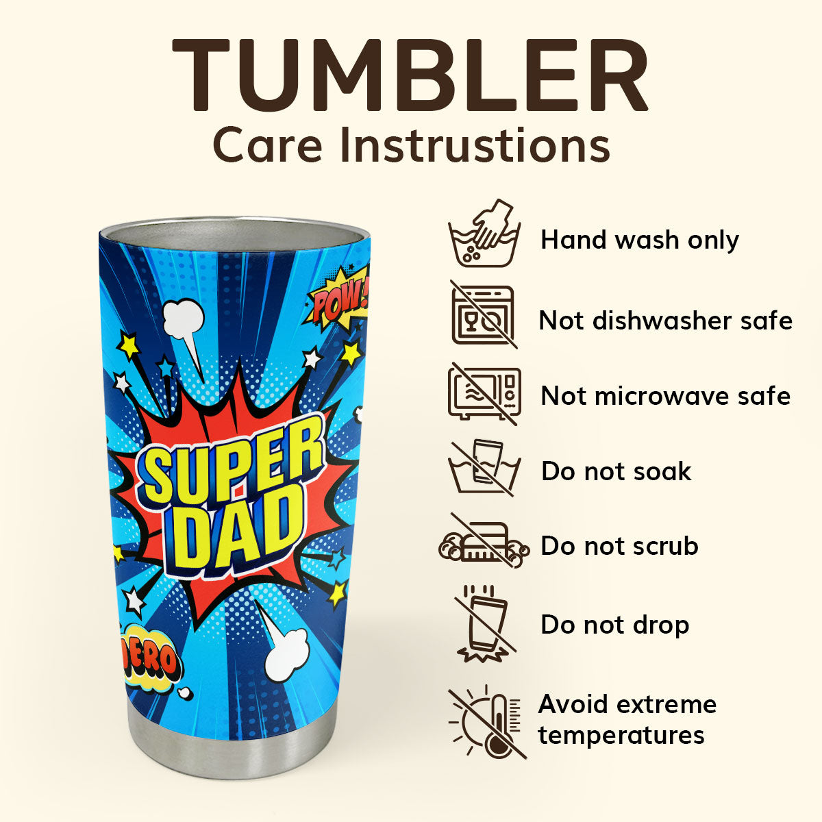 Super Dad 20oz, 30oz, 40oz Personalized Tumbler TCSSTHA02