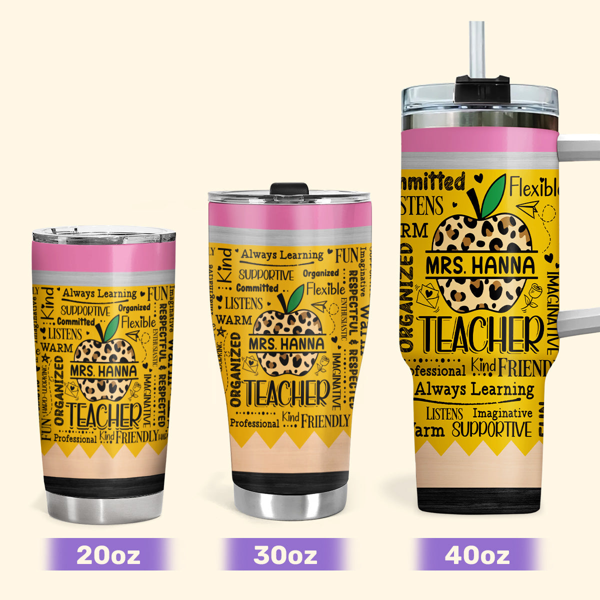 Teacher Apple Tumbler 20oz, 30oz, 40oz - Personalized Tumbler TCSSTLTN802M