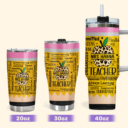 Teacher Apple Tumbler 20oz, 30oz, 40oz - Personalized Tumbler TCSSTLTN802M