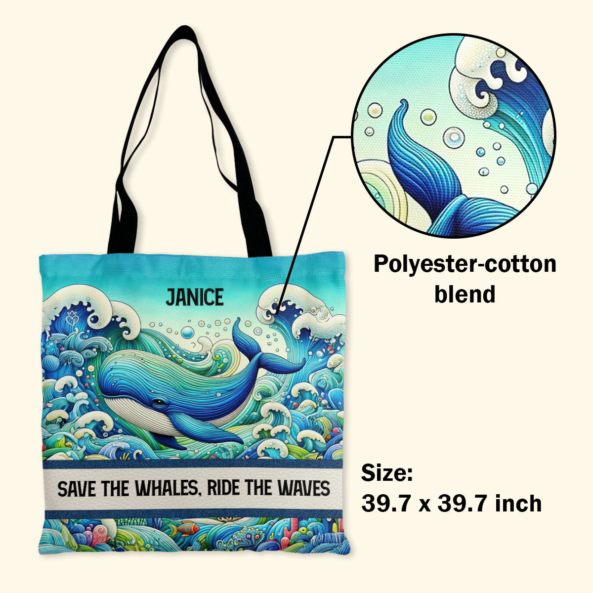 Save the Whales - Personalized Tote Bag TCHN96