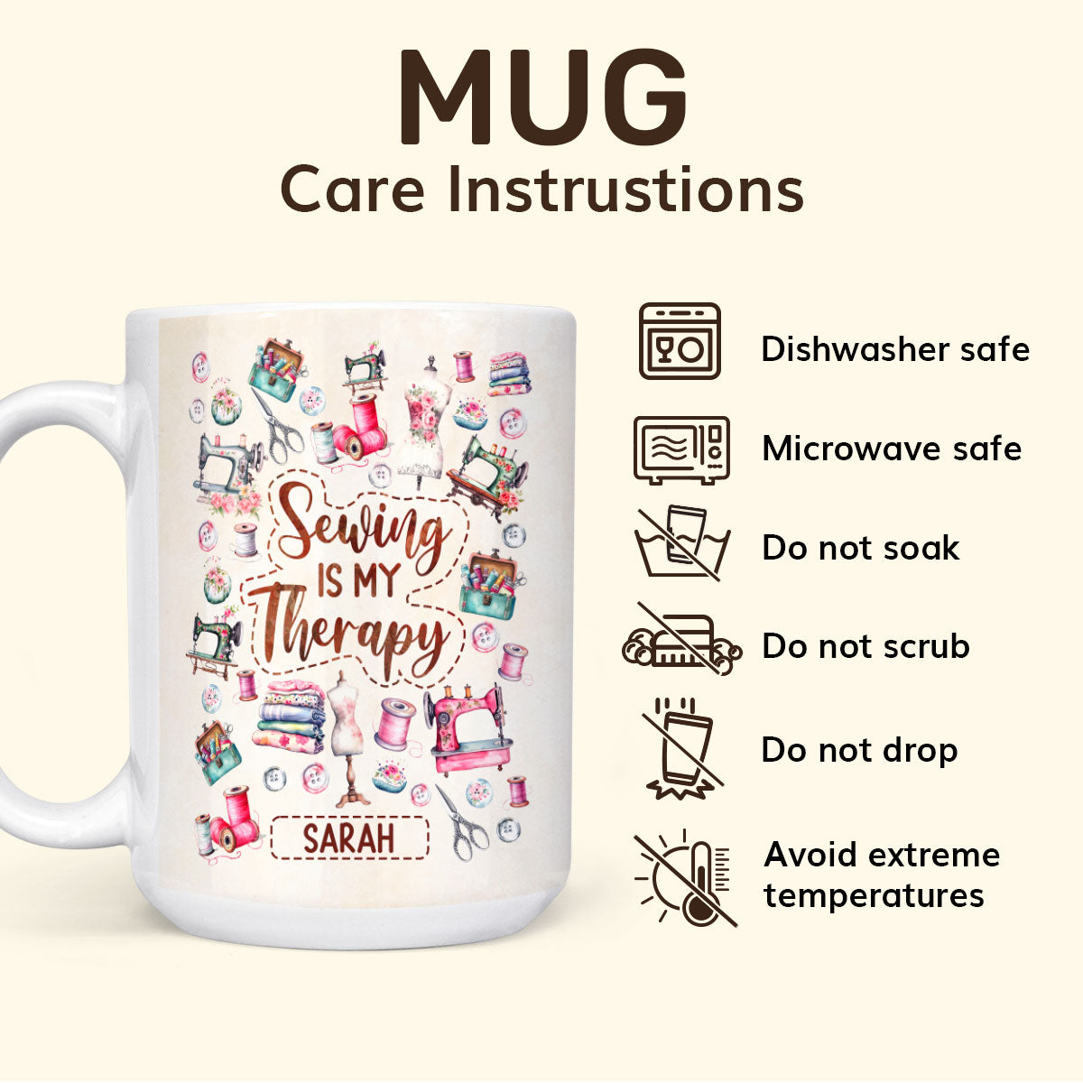 Sewing Is My Therapy - Personalized Ceramic Coffee Mug TCCCMLN792T