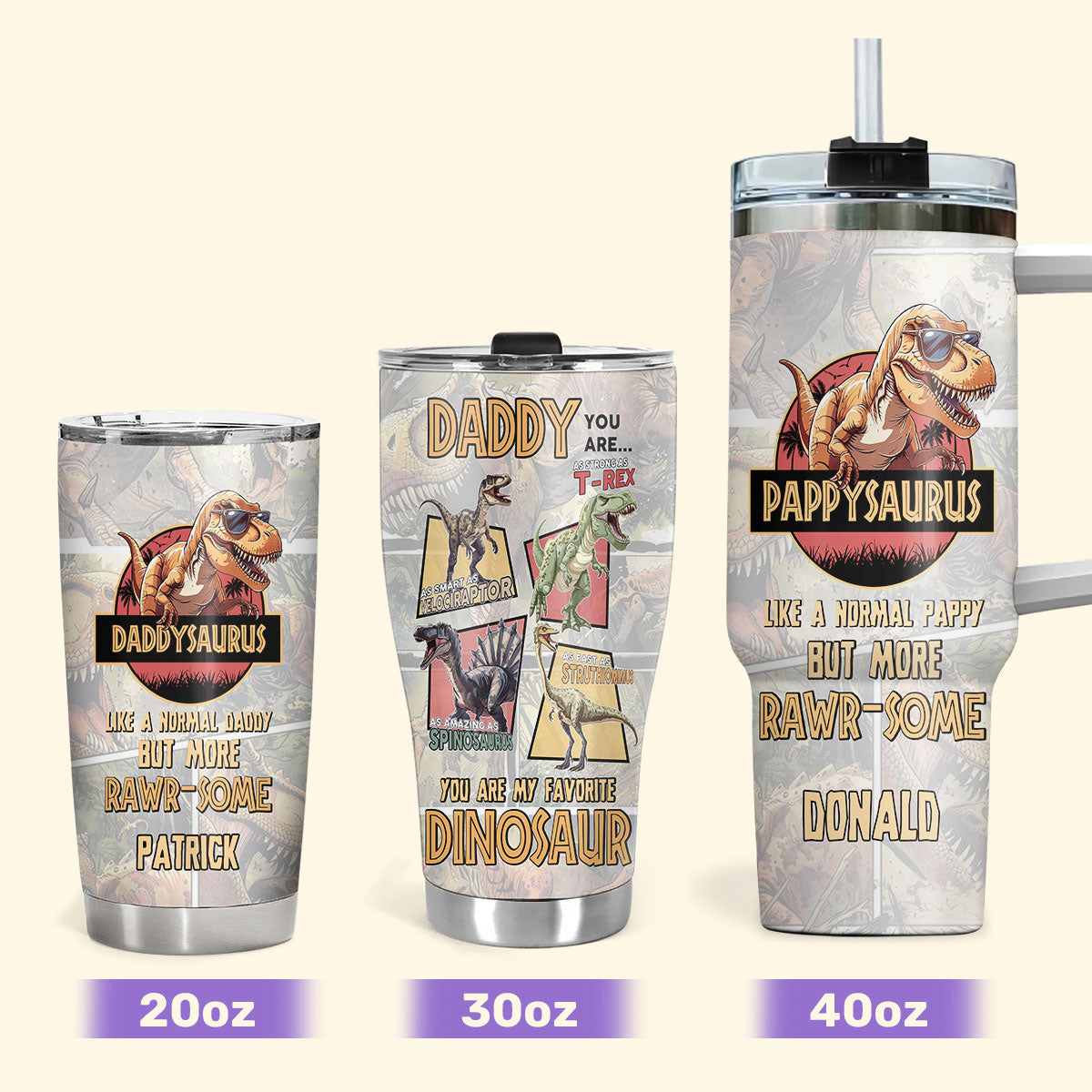 Daddysaurus 20oz, 30oz, 40oz Personalized Tumbler TCSSTN17